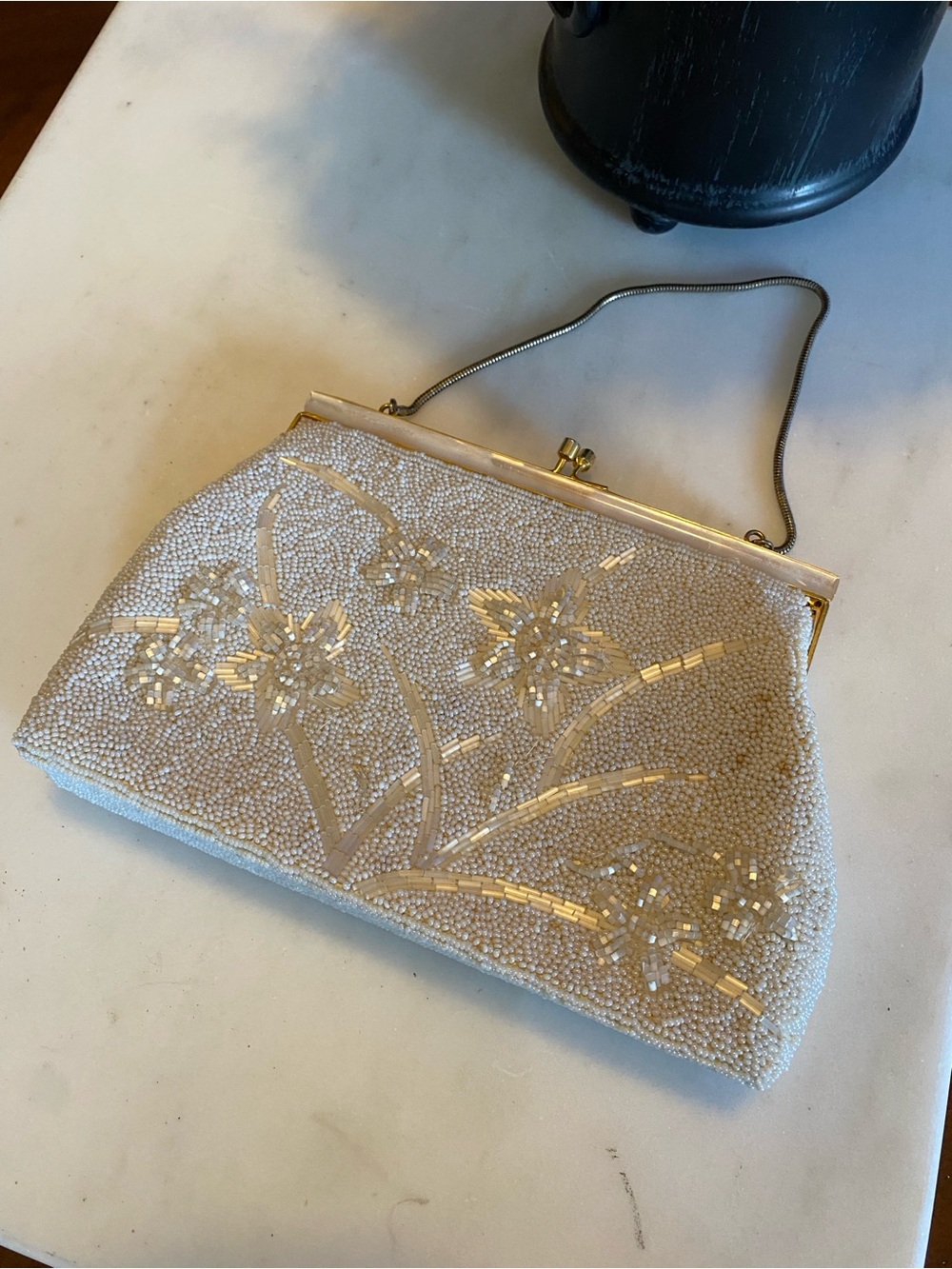 Vintage Beaded Cream Evening Clutch